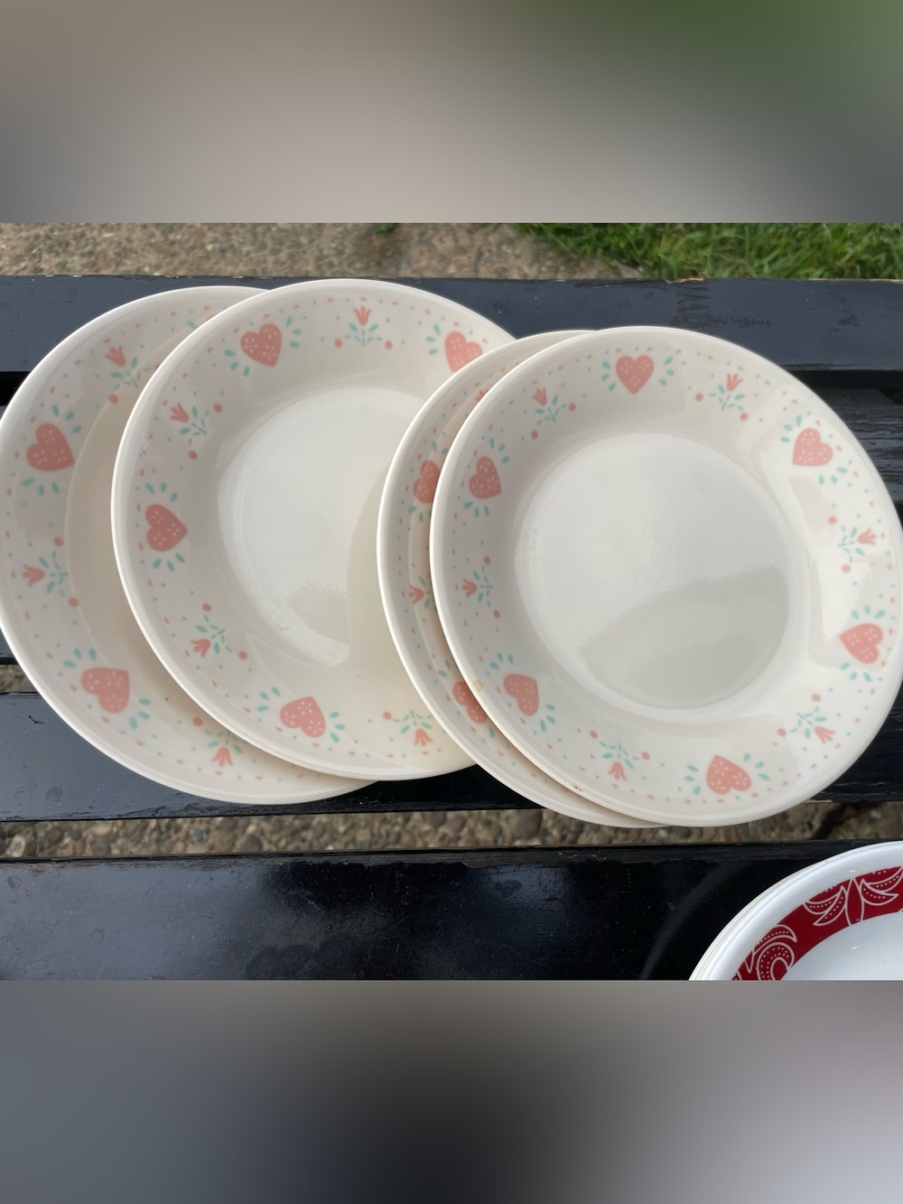 4 Corelle Forever Yours Bread / Butter Dessert Plate Pink Hearts 7"W